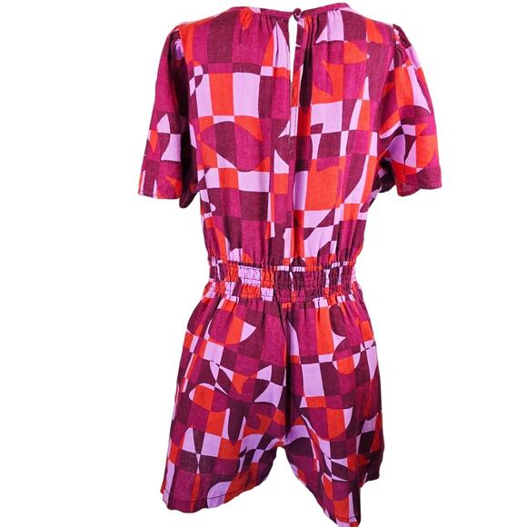 By Anthropologie The Somerset Linen Pink Orange Shorts Pockets Romper Women's L - Picture 3 of 6